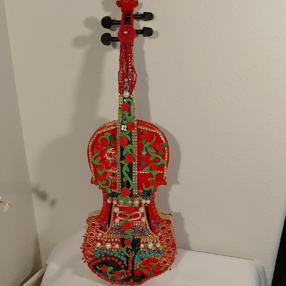 Red Decorative Embellished Violin
